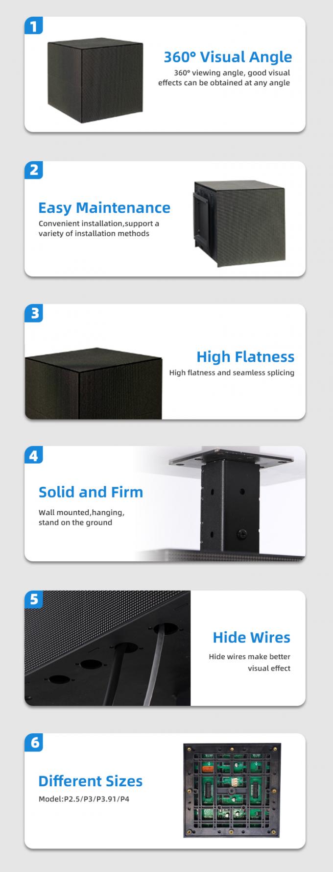 Màn hình LED hình khối P2.5 P3 P4mm tùy chỉnh cửa hàng bán lẻ Quảng cáo màn hình LED hình khối 6