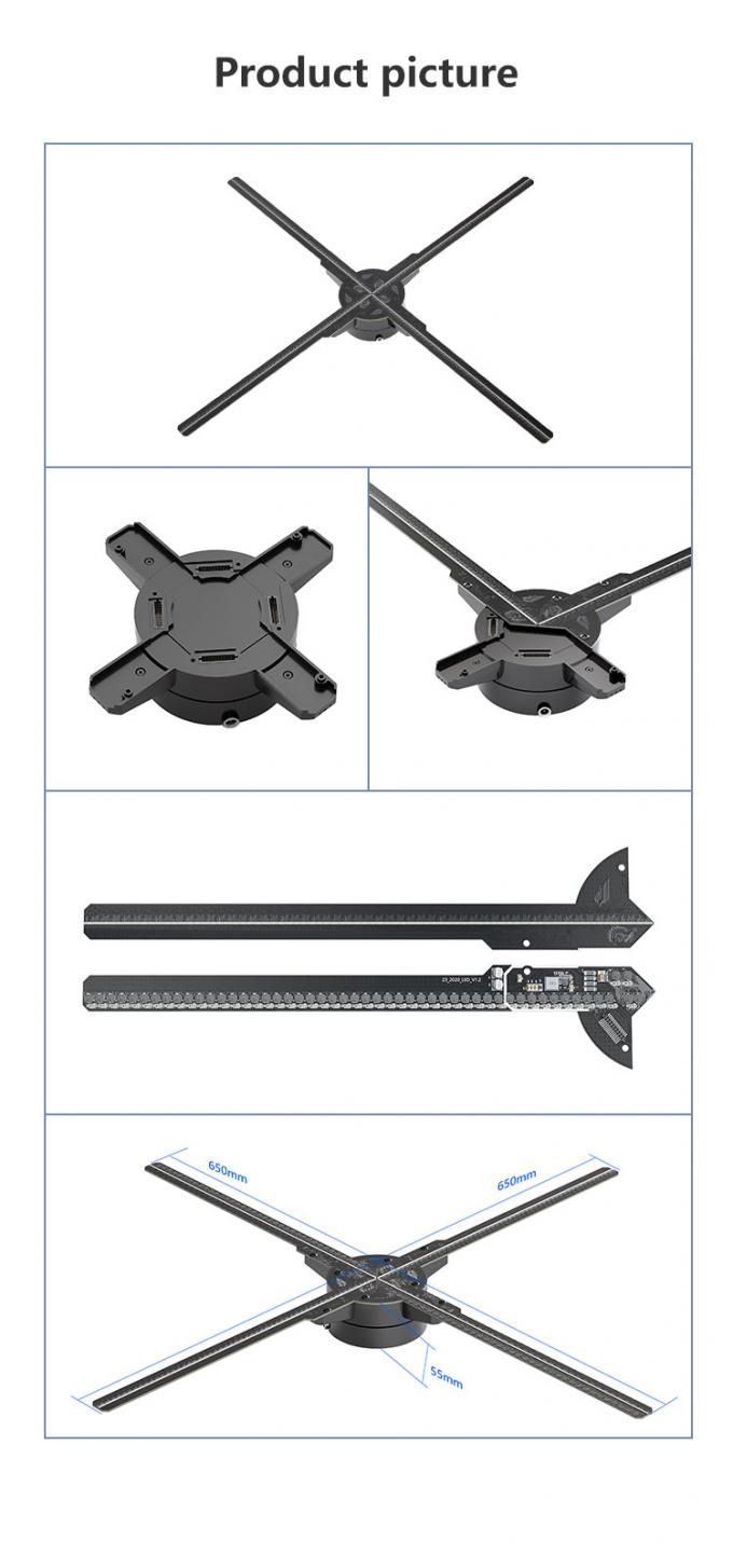 3D LED Fan Spliced 65cm wifi ánh sáng ngoài trời máy quảng cáo màn hình hiển thị holographic máy chiếu xoay hologram fan 5